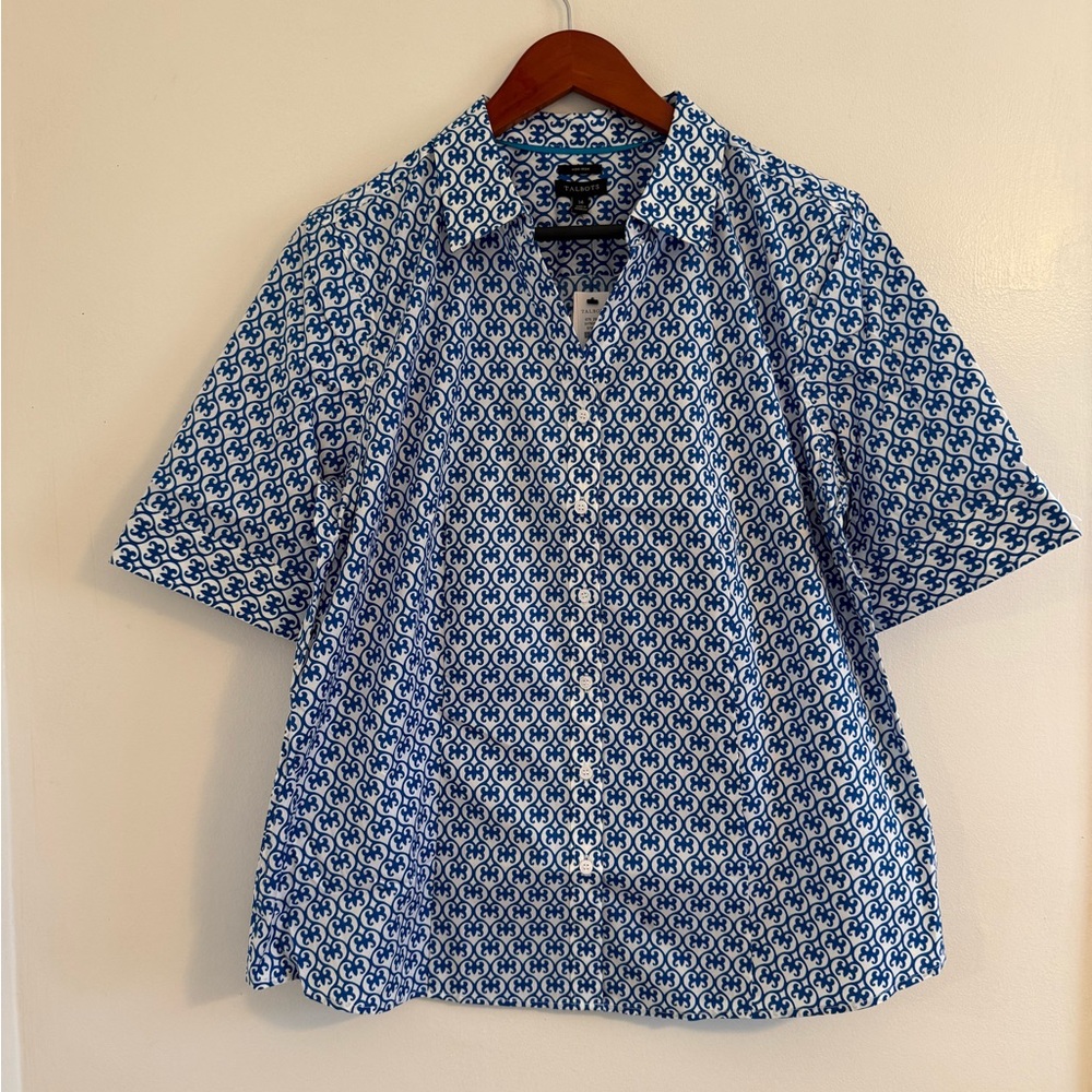 Talbots Blue and White Printed Button-Down Shirt
